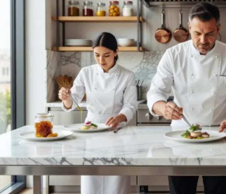 Head Chef leading the brigade in The River House kitchen.
