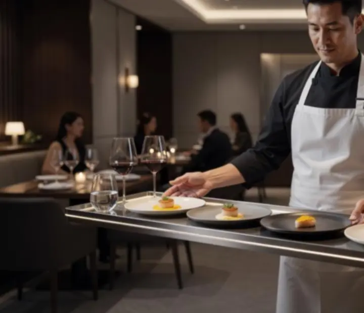 Chef presenting a multi-course tasting menu at The River House