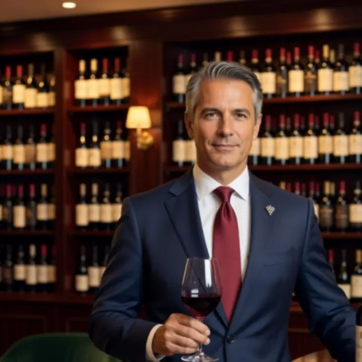 Head sommelier at The River House presenting a glass of wine in an elegant setting
