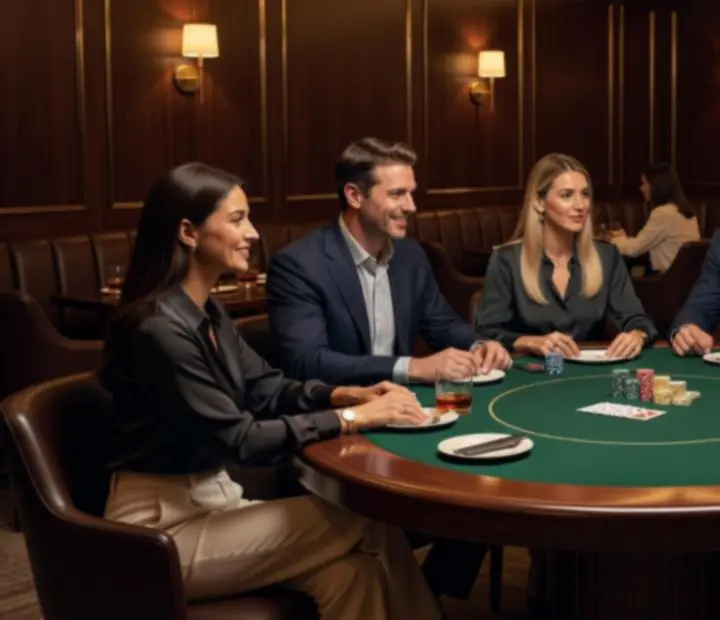Elegant private lounge hosting a refined poker night at The River House