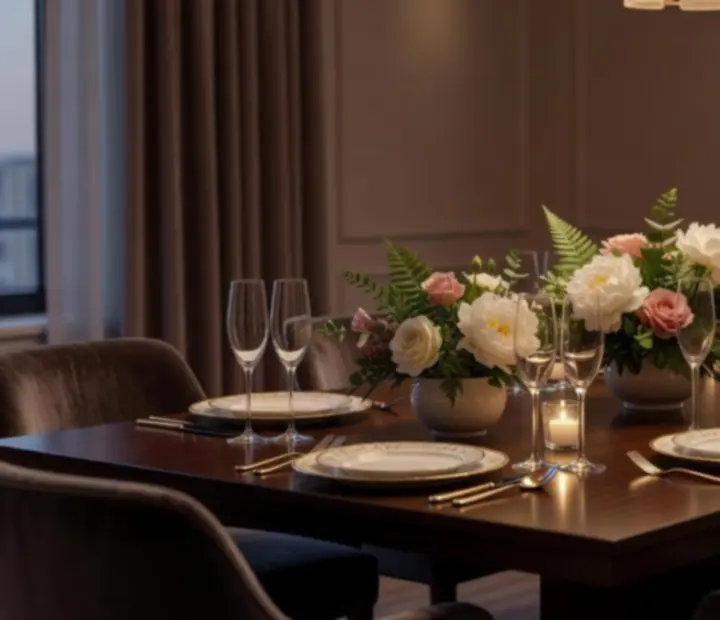 Intimate private dining room prepared for a special event at The River House.