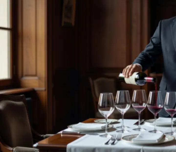 Sommelier pouring wine for a private table at The River House