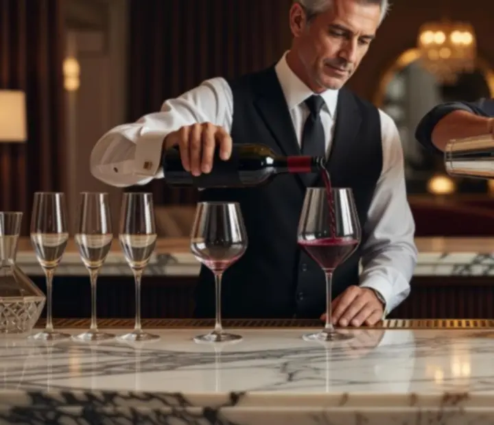 Sommelier and bartender presenting wine and cocktails at The River House
